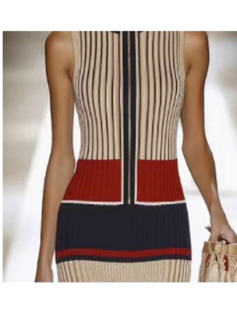 Sleeveless Colorblock Knit Dress in Beige, Red & Navy